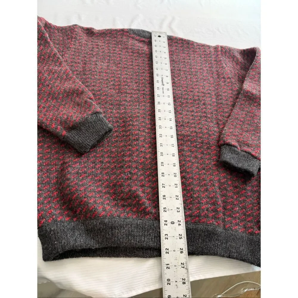 L.L. Bean VTG Wool Birdseye Heart Fisheye Norwegian Knit Sweater Size Tall Large